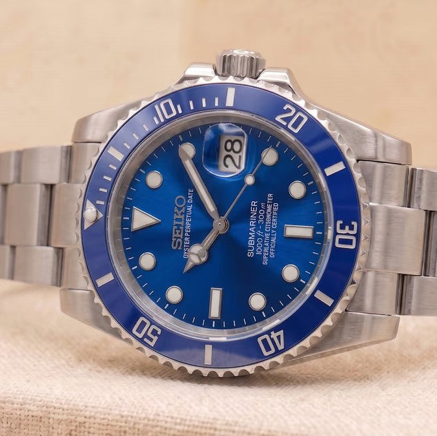 SEIKO MOD SUBMARINER - Bleu